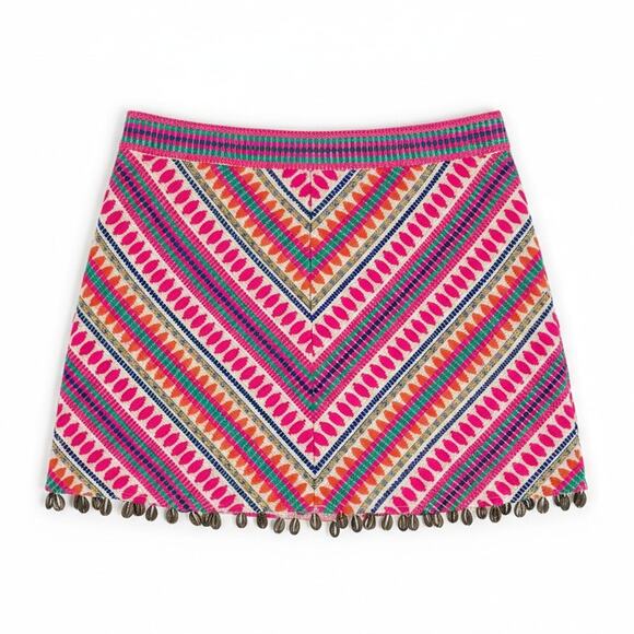 SAYLOR Dresses & Skirts - Saylor Vibrant Multicolor Puka Shell Trimmed Skirt Size S